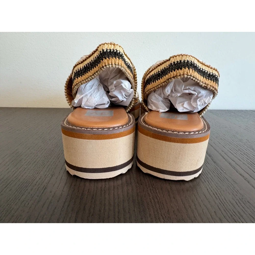 Dolce Vita Yankee Platform Sandals Women Size 11 Tan Black Woven Raffia Straps